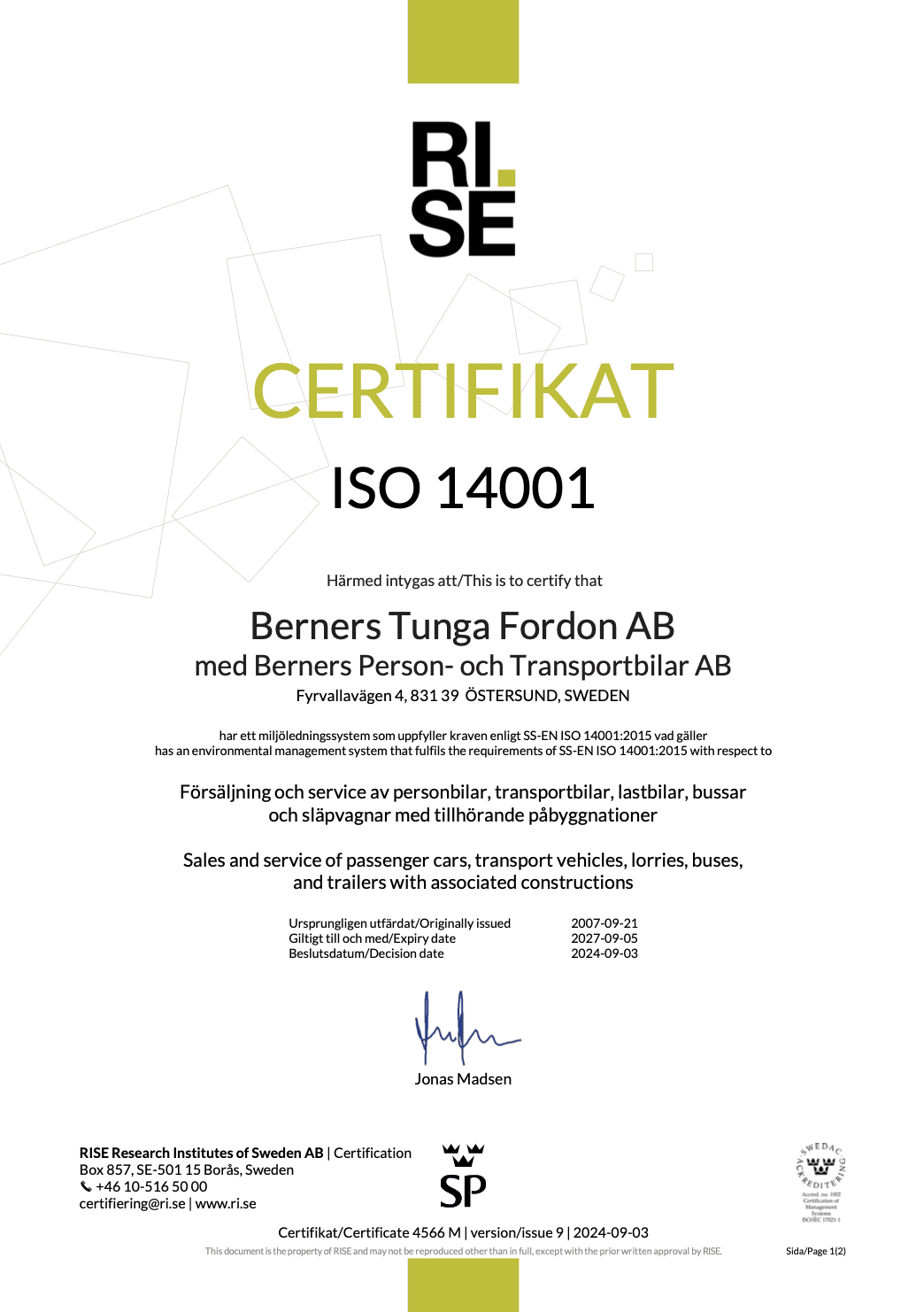 Certifikat ISO 14001