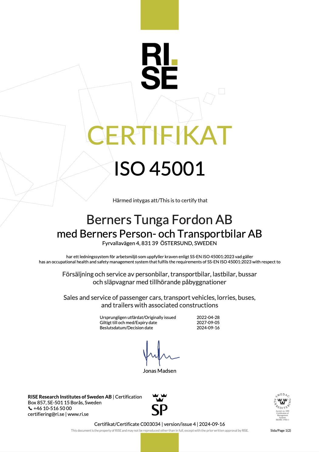 Certifikat ISO 45001